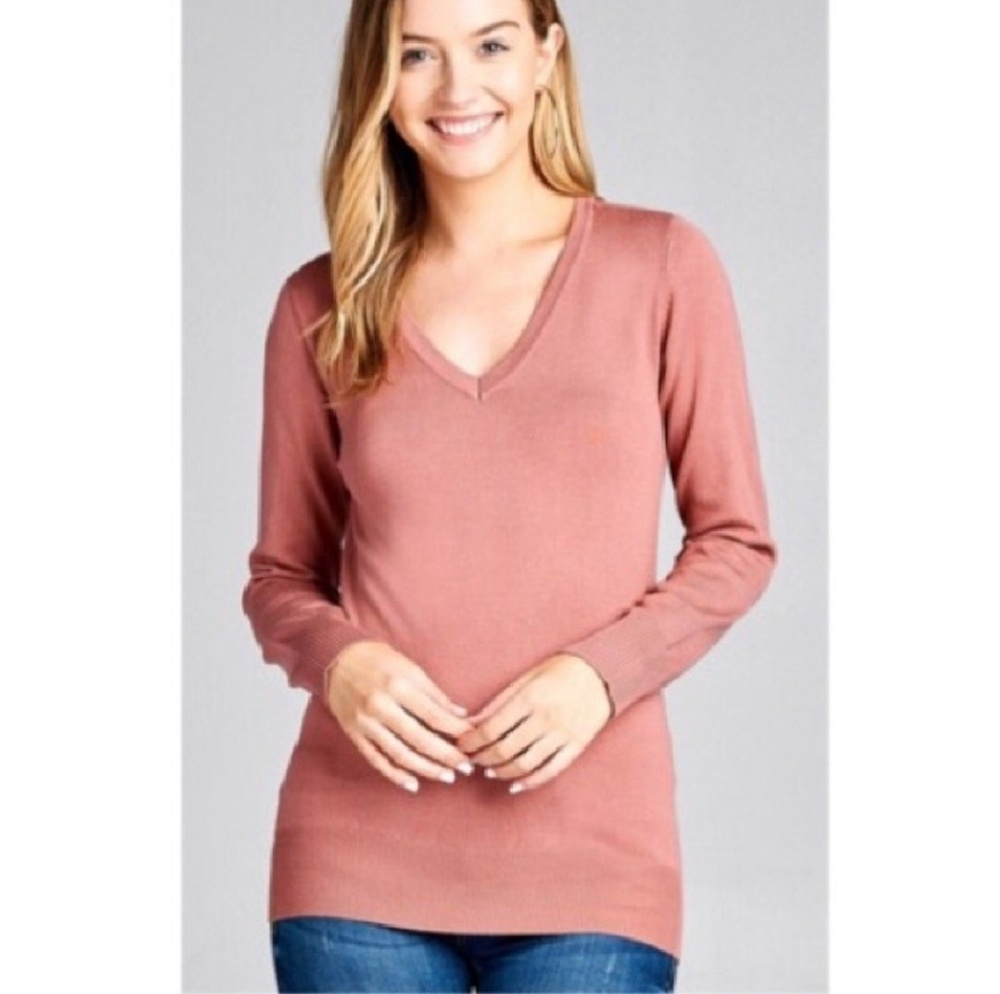 Dusty Mauve V Neck Sweater